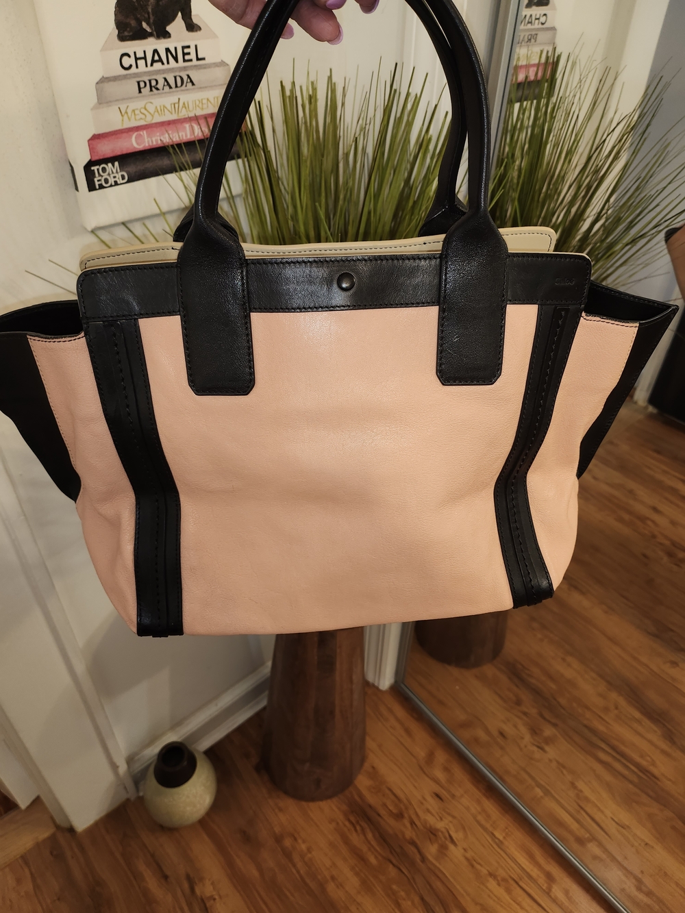 Chloe Women’s Two-Tone Peach and Black Leather Tote